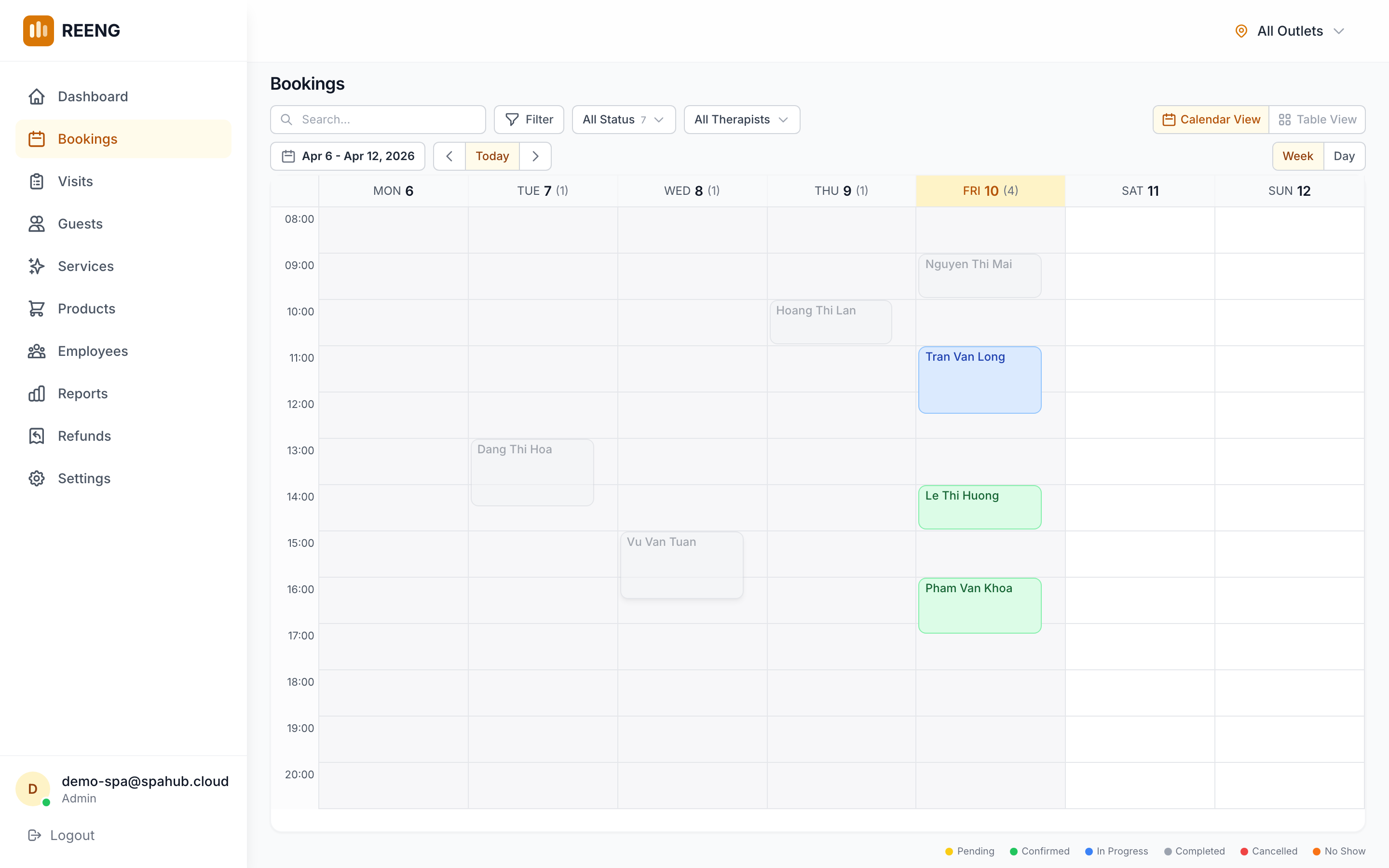 REENG booking calendar