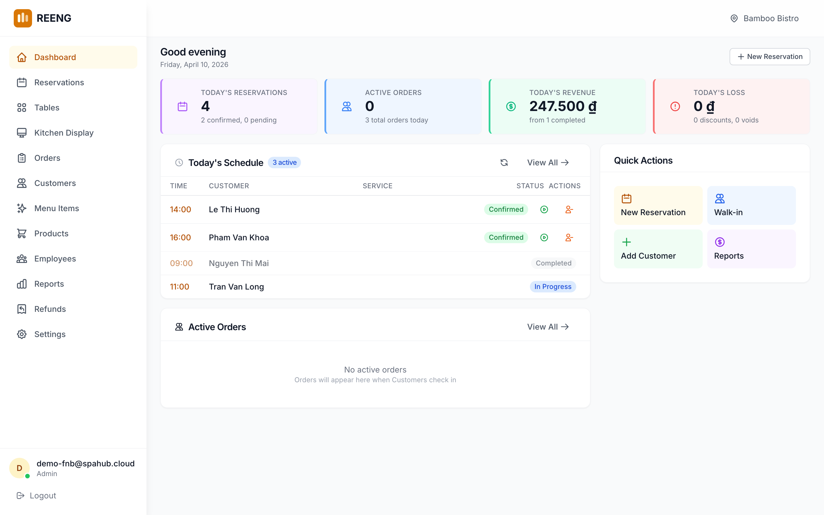 Bamboo Bistro dashboard in REENG